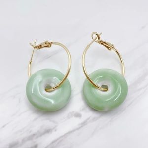 14K GP Jade green ceramic earring hoops